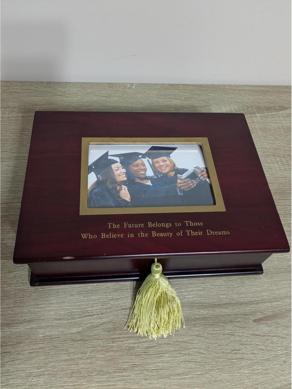 Wooden Graduation Memory Box with Photo Frame and Tassel
